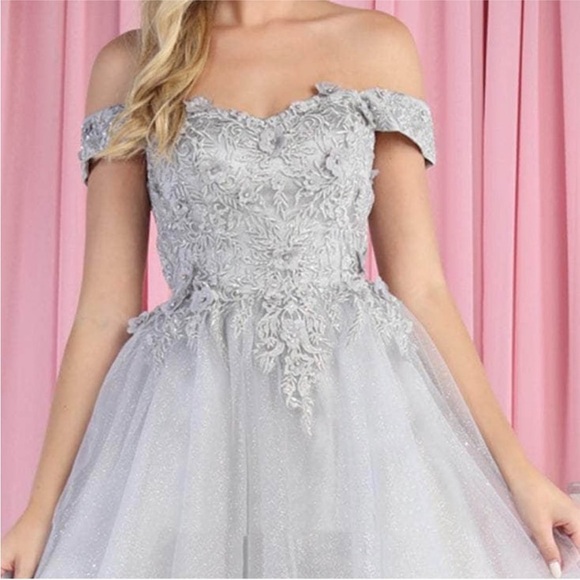 May Queen Dresses & Skirts - May Queen Silver Off-Shoulder Prom Dress
